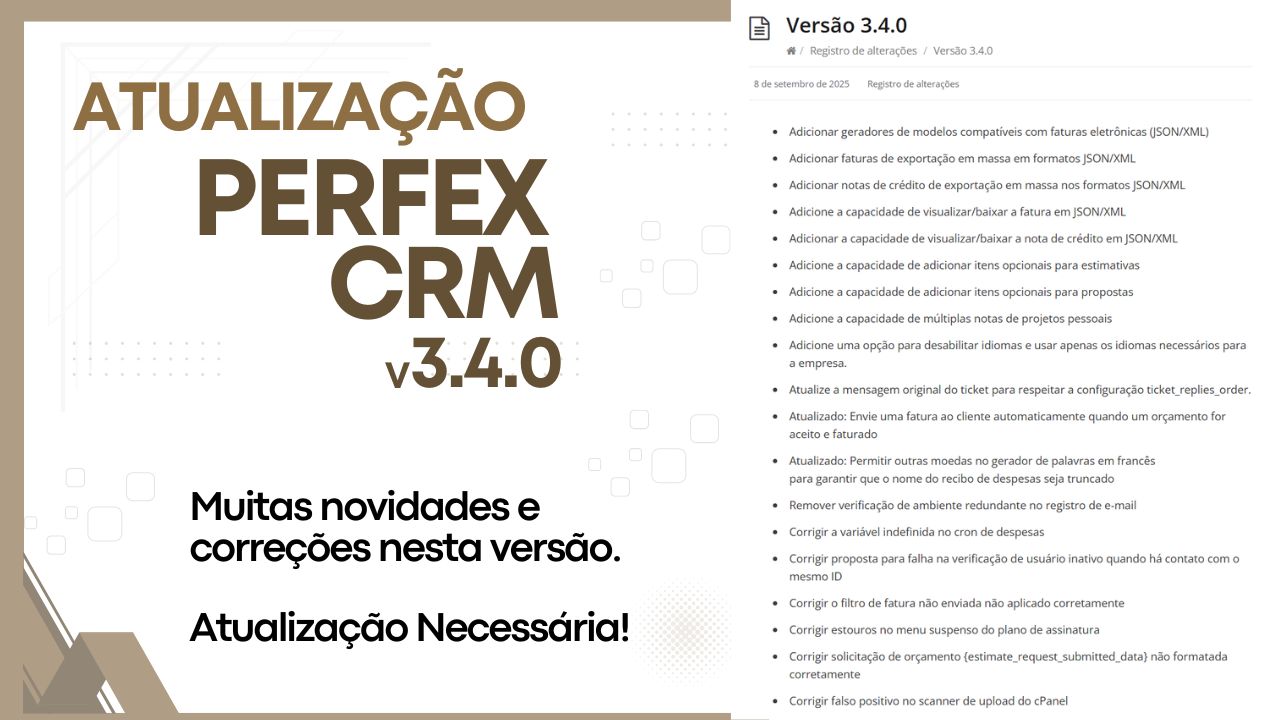 Perfex CRM 3.4.0 - Atualização 08/09/2025